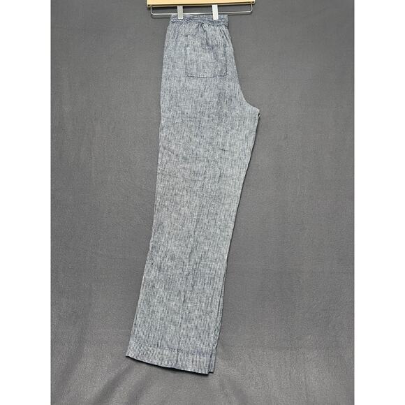 Talbots Linen Pants blue/white stripes Women’s 4 Drawstring Straight Leg Coadtal - Picture 2 of 5
